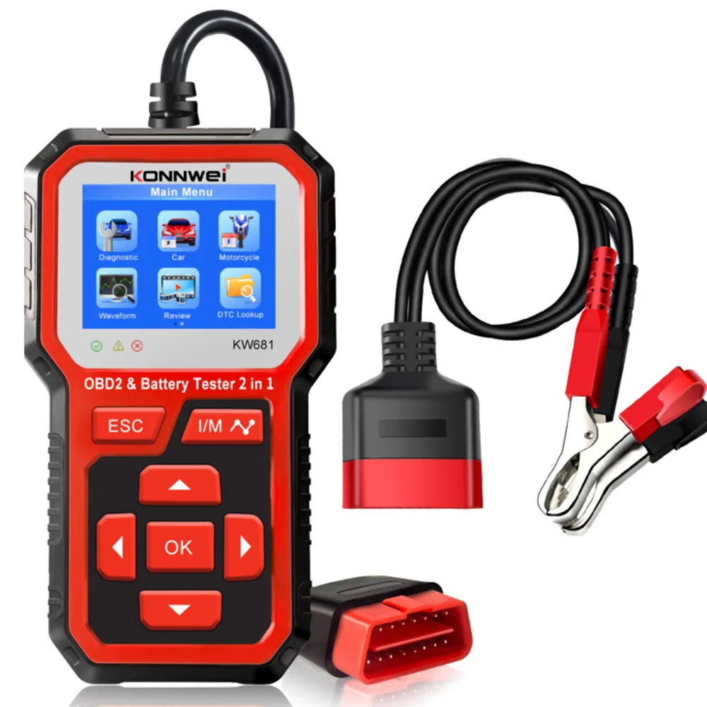 KONNWEI KW681 OBD2 Scanner 2 In 1 Car Battery Tester Professional Automotive Scan Tool Circuit Battery Tester Car Diagnosis Tool