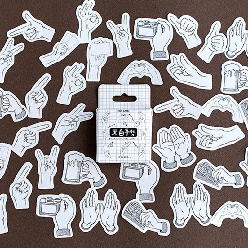 45 шт./упак. мини Черно белая наклейка с жестами милый дневник Канцтовары для