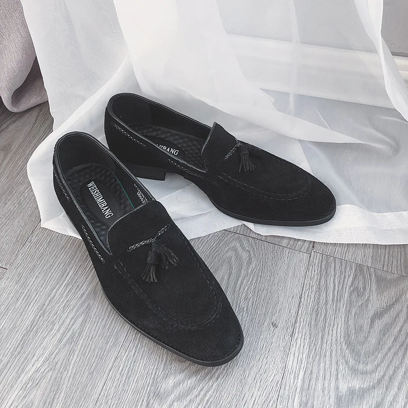 

formal dress shoes British fashion mens genuine leather slip-on lazy shoe breathable tassels loafers summer sneakers footwear
