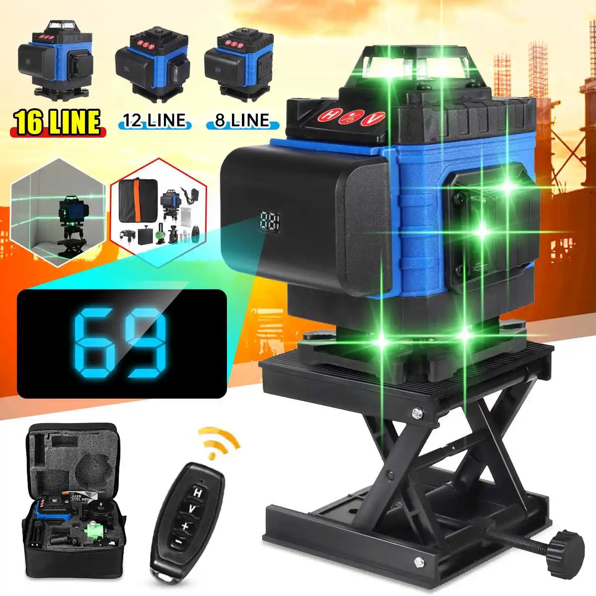 

NEW 8/12/16 Lines Green light 3D 4D Auto Self-Leveling Laser Levels 360 Horizontal Adjustment Super Powerful Green Laser Tool