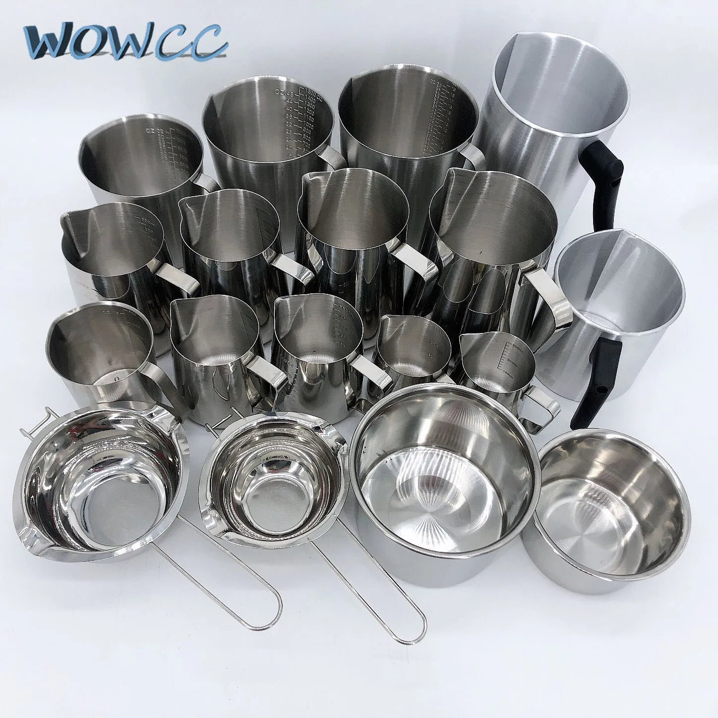 

WOWCC 350/500/900ML 1.2L 3L Wax Cup Wax Melting Pot Homemade Candle Pouring Pitcher Jug Large Aluminium Pot Candle Soap Making