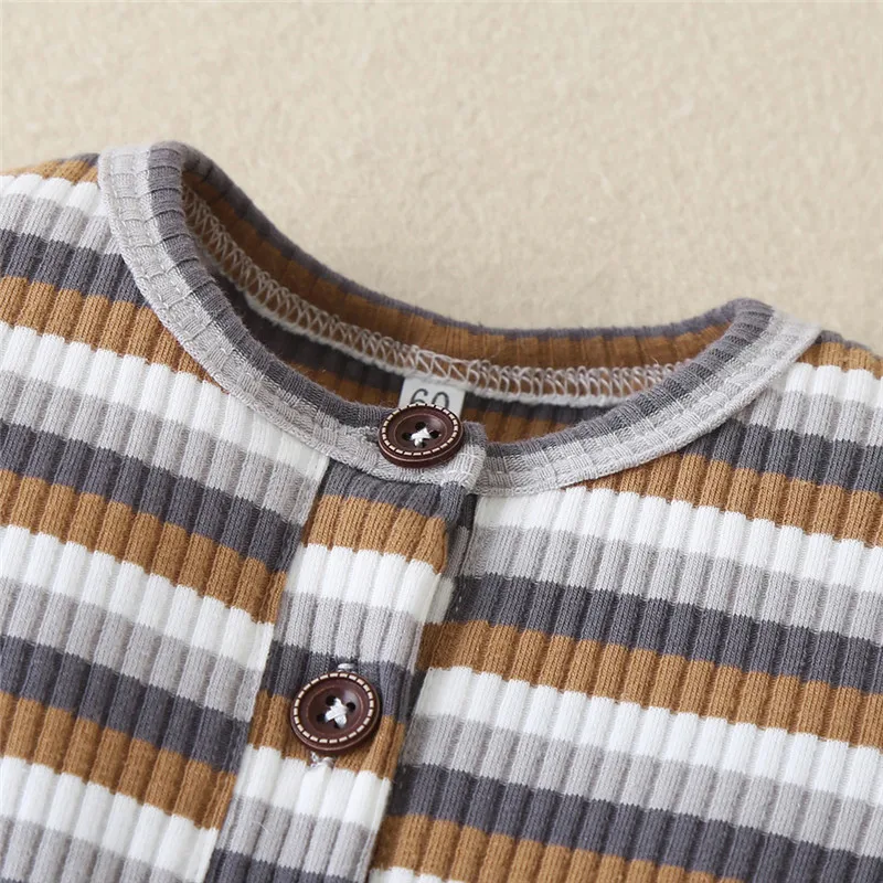 

Newborn Baby Striped Romper Autumn Spring Infant Long Sleeve Round Neck Casual Ribbed Jumpsuit 0-18Months