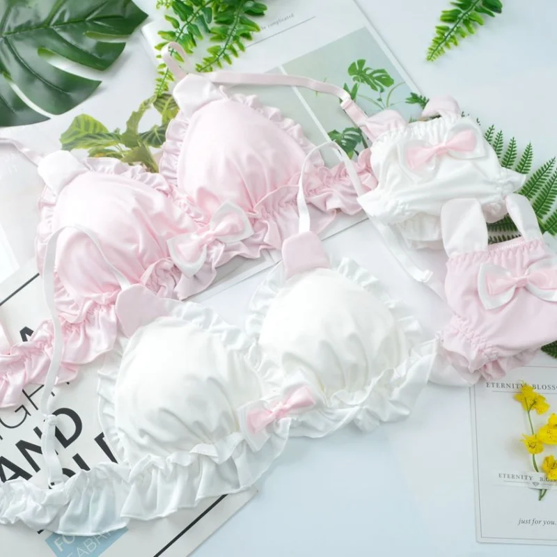 

Kawaii Sexy Bras and Panties Sets for Women Young 2021 Lingerie Cute Wire Free Bra Brief Panty Night Wear Lolita Underwear