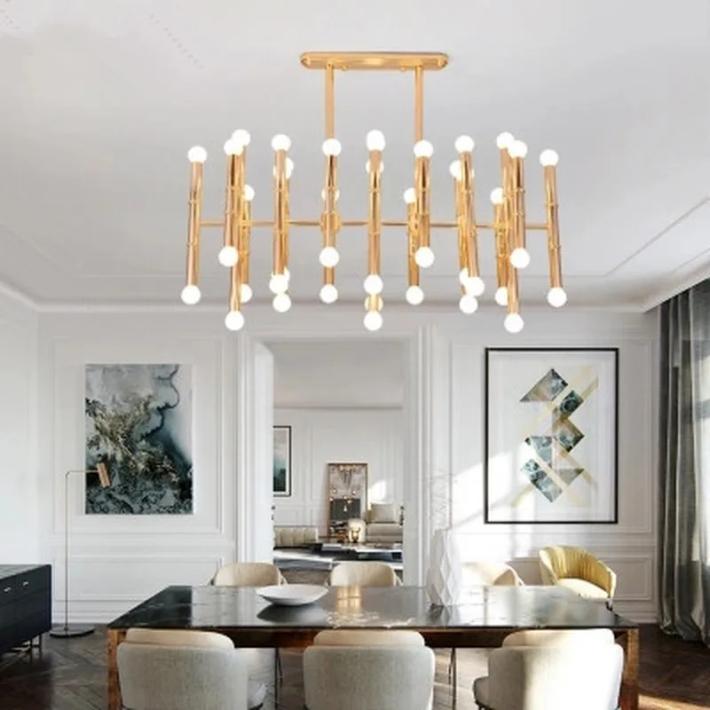 Прямоугольный подвеска фонарный столб Современная тарелка хром золото Led люстра