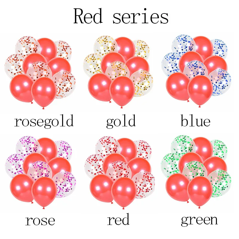 Red series 10 шт./партия, 12 дюймов, розовое золото, конфетти-блестки, прозрачный латексный шар, Оранжевый Надувной Воздушный Свадебный шар, украшение для дня рождения - Цвет: Red series