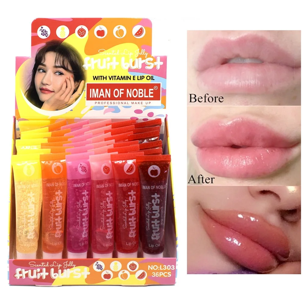

36Pcs/lot Scented Lip Jelly Big Lip Gloss Fruit Burst Lip Oil Lip Set Plumping Lip Balm Moisturizer Shiny Vitamin E Mineral Oil