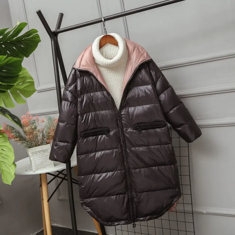 black Down jacket Fionto пуховая куртка женская новая зимняя ультра легкий Белая куртка с утиным пухом Для женщин зауженная куртка на пуху длинная парка женские теплые парки - Цвет: black Down jacket