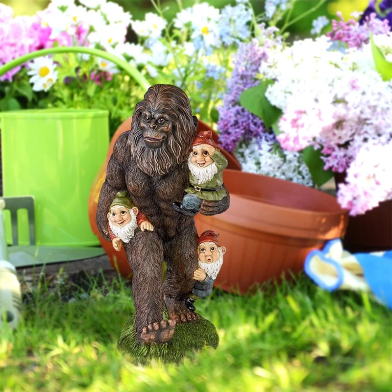 

Bear Orangutan Eat Dwarfs Statue Garden Ornament Art Craft Landscaping Yard Sculptures Decoration for Home Garden Patio