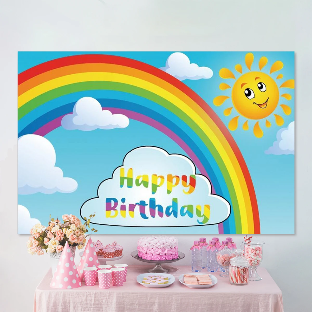 Виниловый фон для фотосъемки с изображением голубого неба радуги моста душа