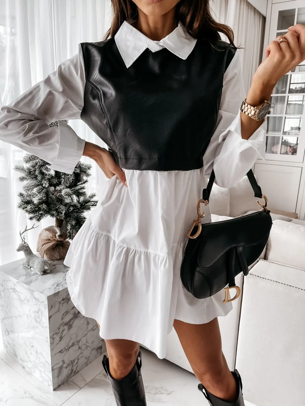 

2020 New Popular Shirt Collar Color Matching Dress