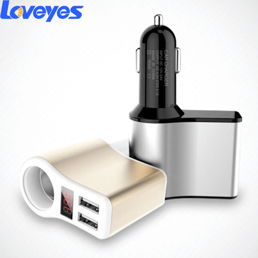 Металлическое 2USB автомобильное зарядное устройство с экраном для обнаружения