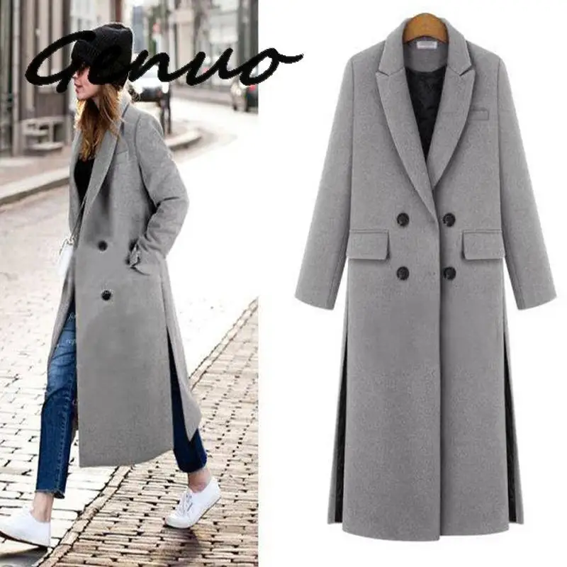 

Женское шерстяное кашемировое пальто, простое длинное пальто с отложным воротником, Осень-зима 2019