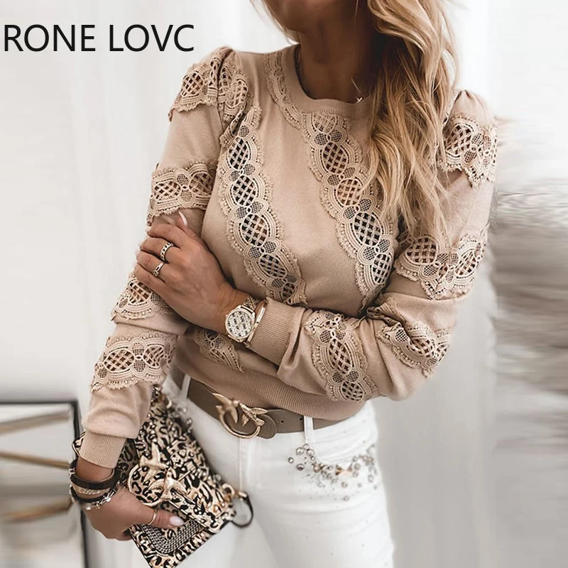 Женский однотонный топ с кружевной оборкой ажурный Повседневный Топ длинным