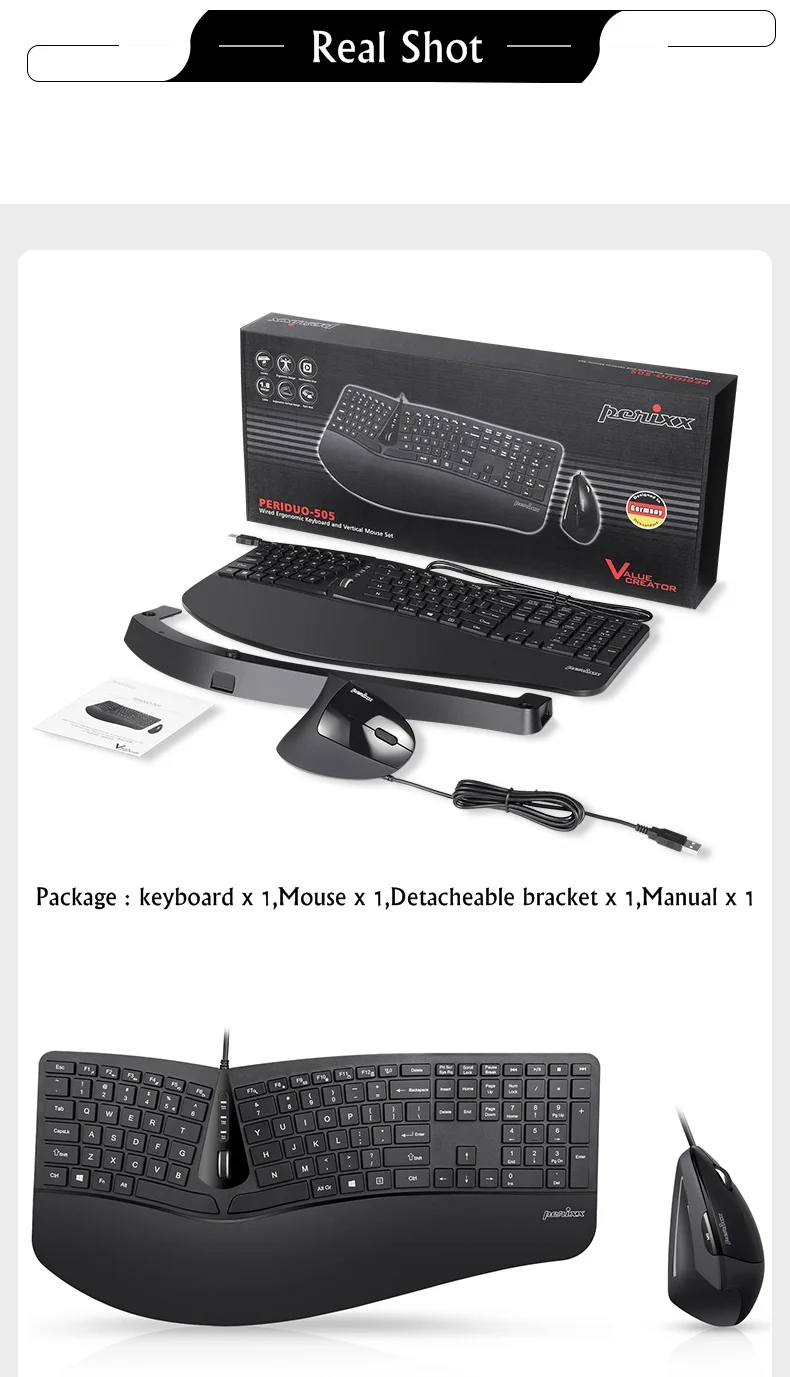 PERIXX PERIDUO-505 Эргономичный USB Проводная клавиатура и мышь набор Эргономичный ноутбук Рабочий стол Offce клавиатура и мышь набор
