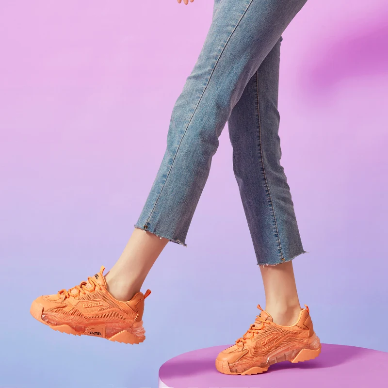 CAMEL ladies Shoes Women's Sneakers Spring Summer 2021 New Thick-soled Trend Chunky Sneaker Shoes Breathable Casual Sports Shoes