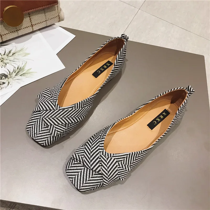 

2020 autumn new square toe shallow mouth bowknot cloth beanie shoes women's shoes soft bottom flat flat heel shoes women shoes