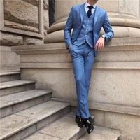 new blue business men suits prom wear wedding groom tuxedos 3 pieces jacketpantsvest bridegroom suits best man