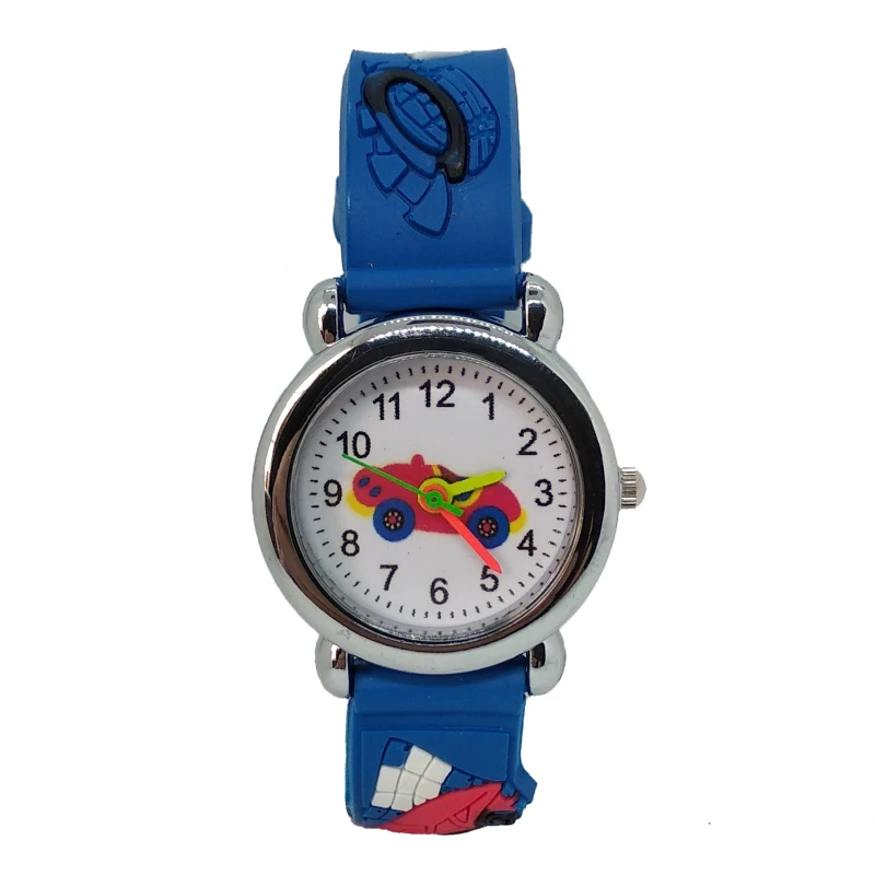 Синий черный красный ремешок мультфильм Силиконовые Детские часы кварцевые для