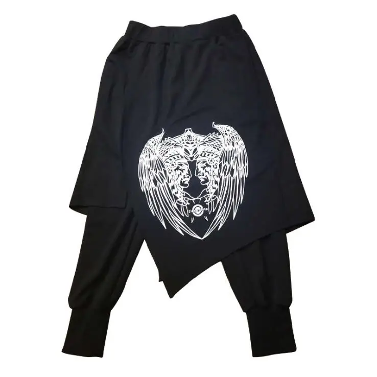

Men's fake two piece street punk hip hop harem pants stage performance joggers man gothic vintage pants drop crotch pantskirt