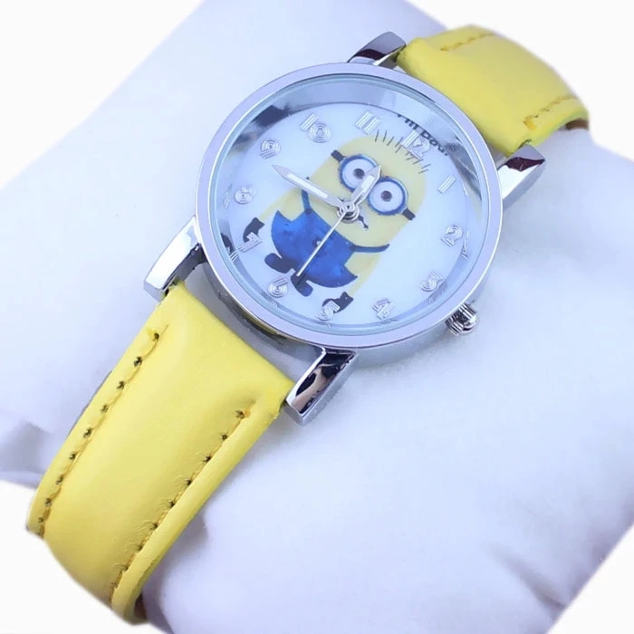 Leather belt watch for male and female student of small children cartoon little yellow people | Наручные часы