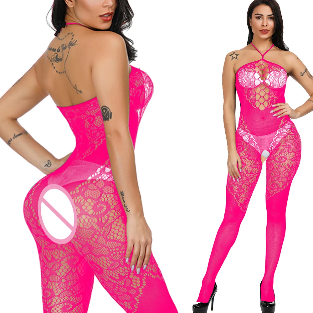 Комбинезон женский в сеточку с открытой спиной кружевной Облегающий комбинезон