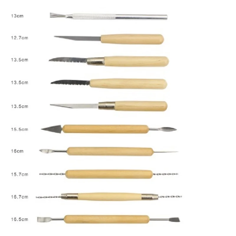 Набор инструментов для скульптуры из полимерной глины: 22 шт., с резцами различной формы и деревянными ручками.