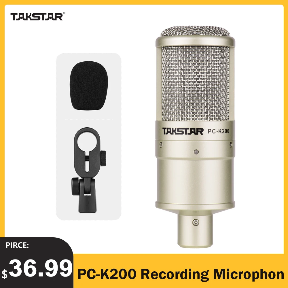 

TAKSTAR PC-K200 кардиоидный направленный конденсаторный записывающий микрофон металлическая конструкция широкая частотная характеристика с амо...