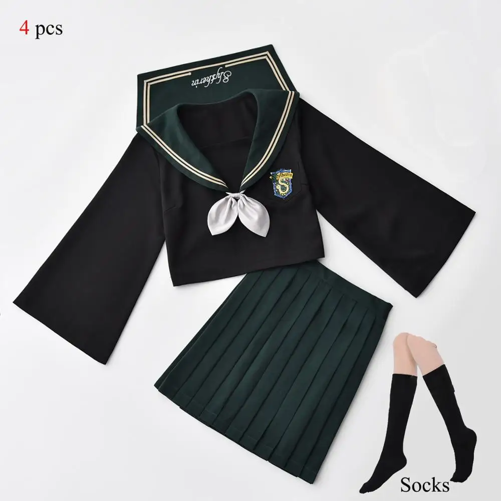

HP Slytherin Girls Womens Cosplay Costumes Halloween Party Lolita Sailor JK Uniform Shirt and skirt Tie SocksSets