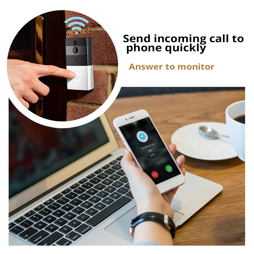 Беспроводной дверной звонок с Wi Fi и камерой ночного видения 1080P|Видеодомофон| |