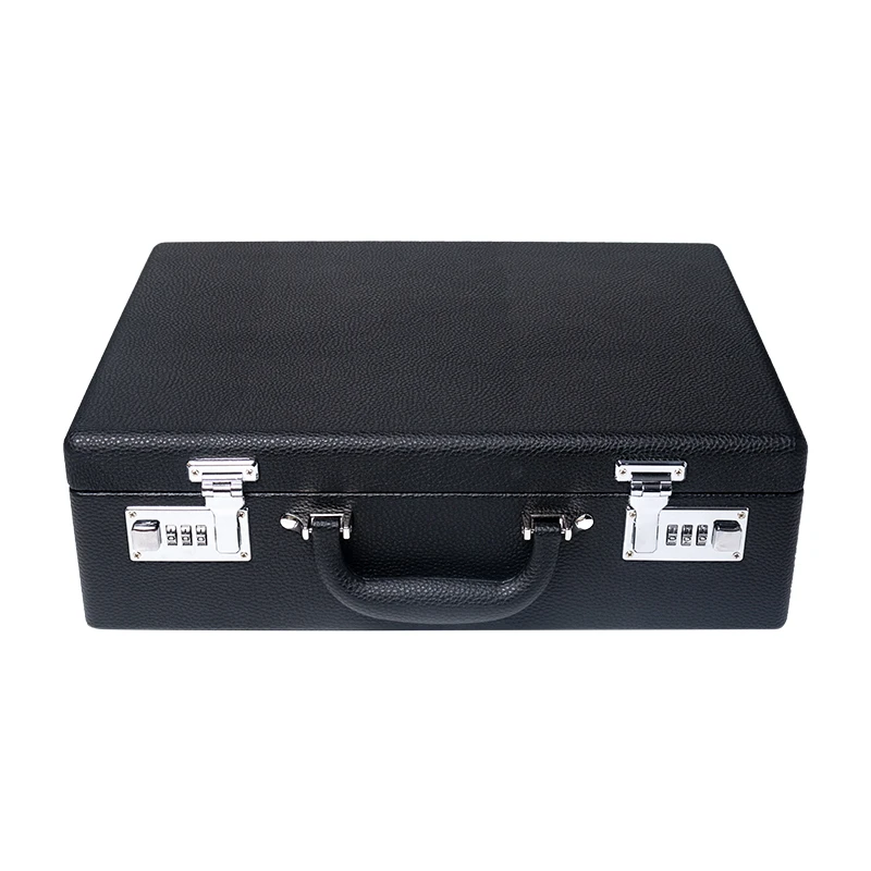 Black PU Leather Jewelry Box Portable Handle With Combination Lock Advanced Storage Jewelry Sales Transportation Protection