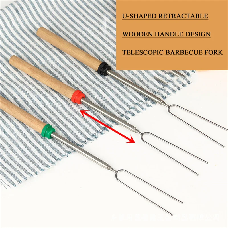 

8pcs BBQ Barbecue Skewers Stick Stainless Steel 31-83cm Folding Telescoping Roasting Fork Stick Outdoor BBQ Grilling Accessories