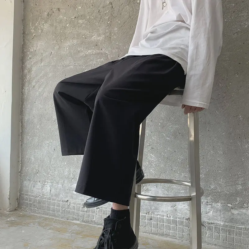 

Summer Wide-leg Pants Men's Fashion Black Thin Casual Pants Men Streetwear Korean Loose Hip-hop Straight-leg Pants Mens M-2XL