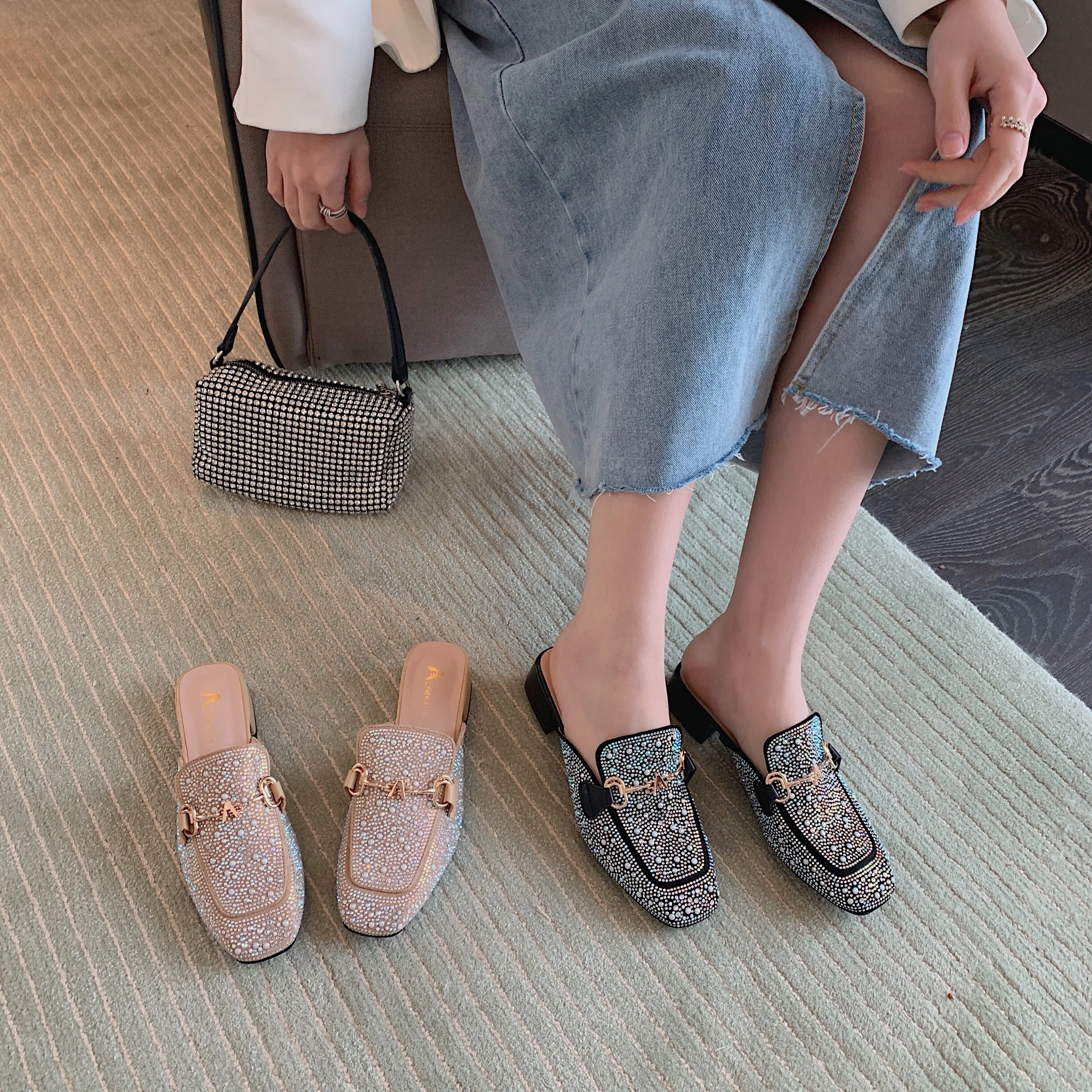

Women Mules Shoes Summer Slippers Heel Luxury Shoes Slide Square Toe Loafers Designer Fashion Ladies Flats Pumps Party Casual