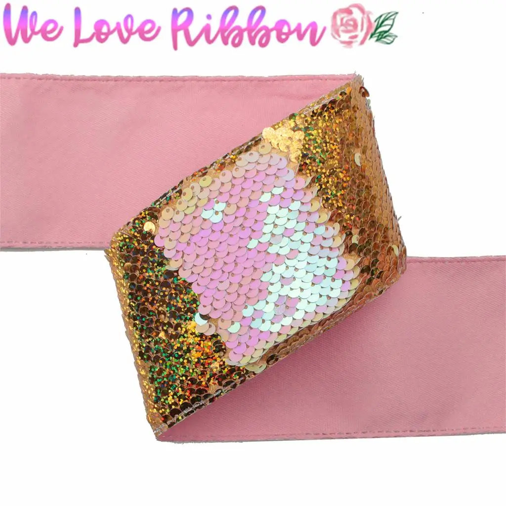 3 &quot75 мм двойной цвет Реверсивный блесток ленты Радуга Розовый голограмма золото