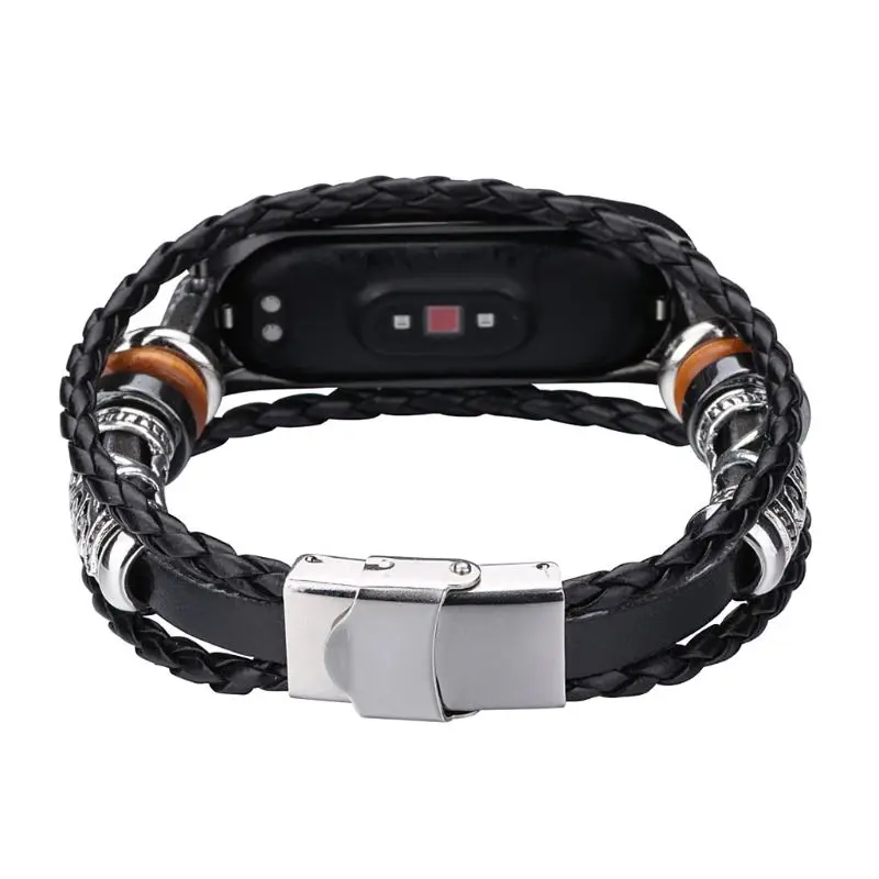 Браслет плетеный для Xiaomi Mi Band 4/3 винтажный сменный ремешок с металлической