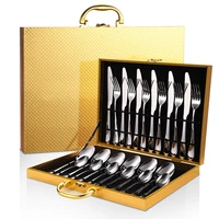 24pcsset gold cutlery silverware set steak knife fork spoon teaspoon noble wedding party travel home luxury cutlery set