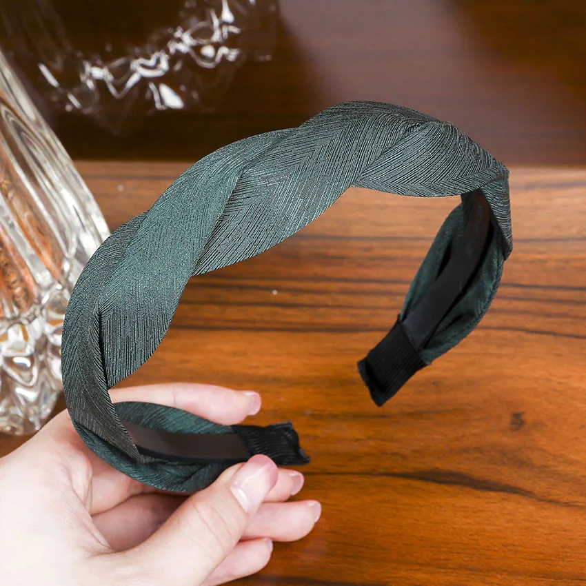 Leveo Twist Hairband для женщин Глянцевая s-образная головная повязка для волос ободок для девочек Новые плетеные головные повязки обруч для волос аксессуары - Цвет: Зеленый