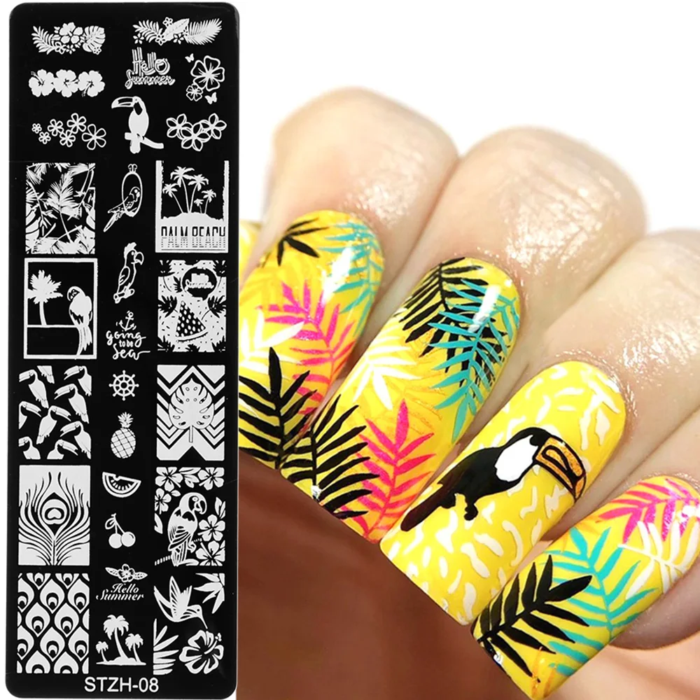 9 шт./компл. цветочный мультяшный трафарет для ногтей искусство бриллианты штамп +