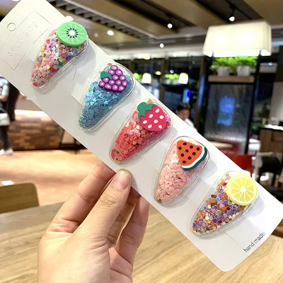 

Korea's new children's hairdressing girls color quicksand transparent fresh fruit BB hairpin baby Liu Hai clip