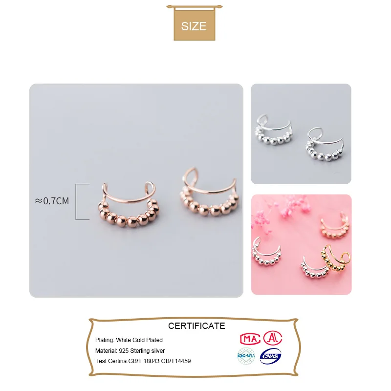 TrustDavis Real 925 Sterling Silver Fashion Sweet Beads Double Ear Clip Earrings For Women Wedding Party Fine Jewelry DA1855 | Украшения и