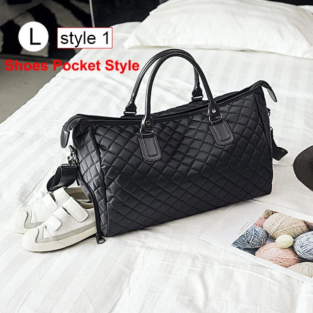 Diamond Lattice Gym Shoe Bags Sport Bag for Women Fitness Over the Shoulder Travel Luggage Bag Handbags Male Nylon Black XA745WD - Color: L bk shoe storage 1