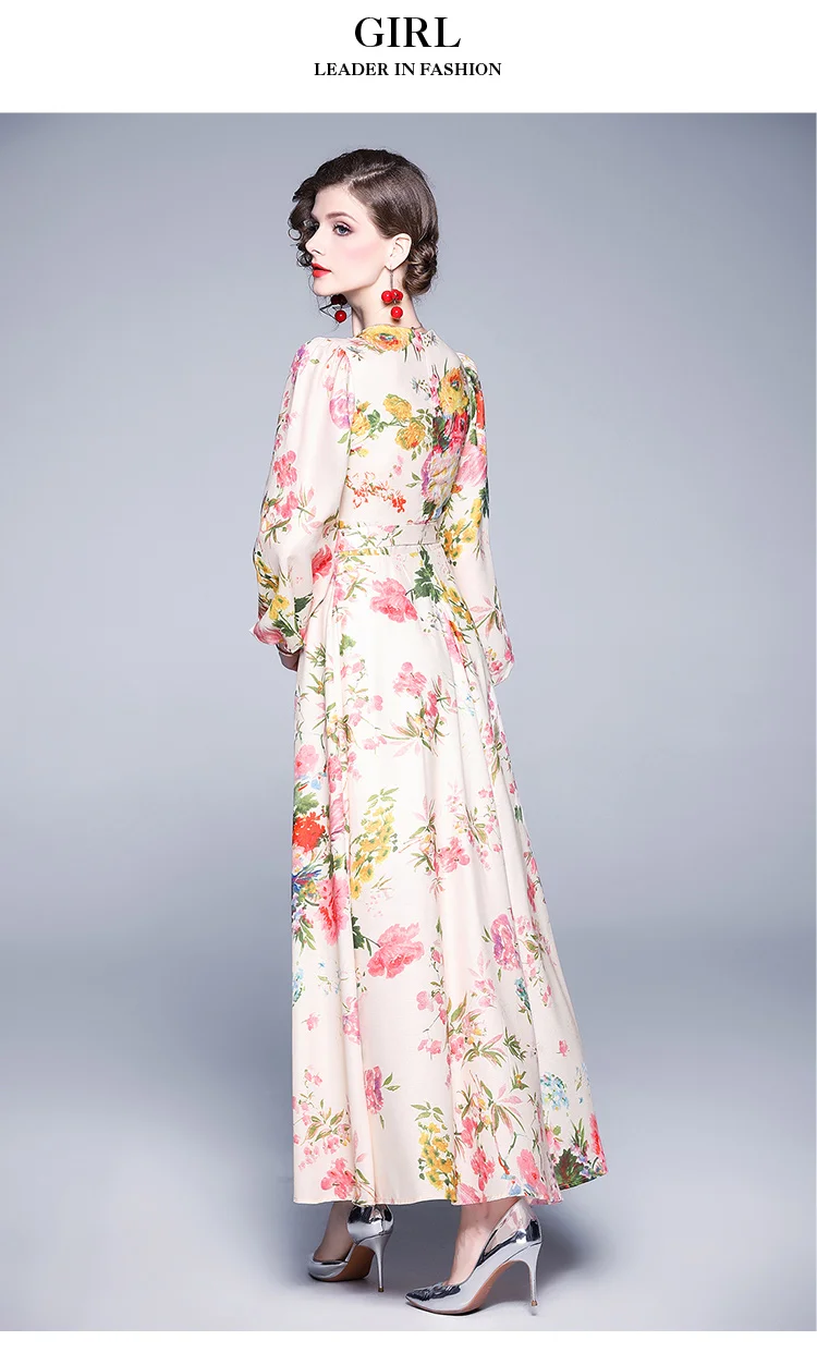 

women sexy v-neck runway holiday dress 2019 autumn printed Floral flower slim Casual long maxi party Swing beach dresses clothes