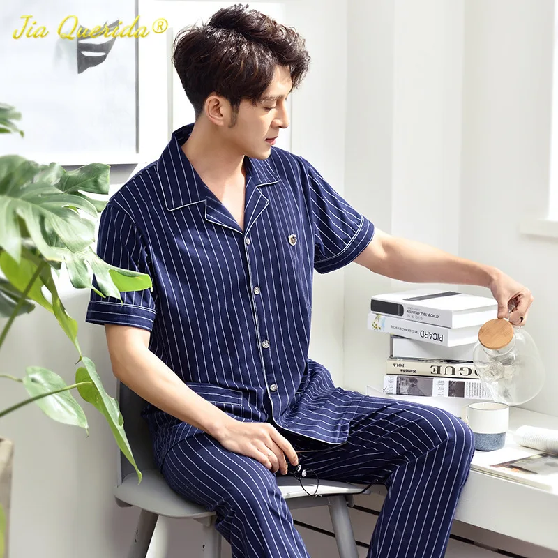 

Пижама Мужская Летняя хлопковая тонкая Свободная Домашняя одежда большого размера с коротким рукавом 100% хлопковый мужской костюм высокого...