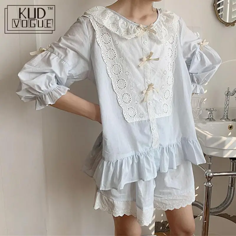 Милый женский пижамный комплект для сна и отдыха летние милые кружевные пижамы