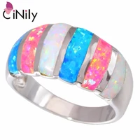 cinily created white blue pink fire opal silver plated ring wholesale retail hot sell for women jewelry ring size 6 11 oj7883