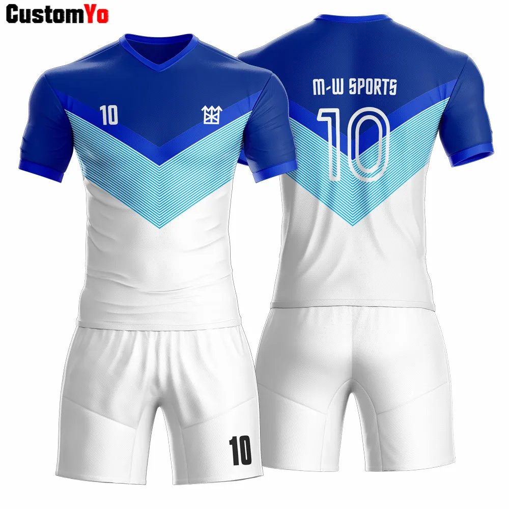 Синий Heat transfer sublimation men football training custom quick dry football jerseys - Цвет: Синий