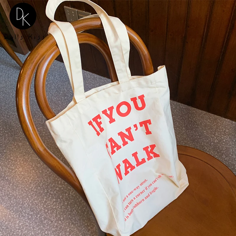 

Ladies Canvas Shoulder Bag Female Simple IF YOU English Letter Handbag Women Eco-Friendly Grocery Bag New Casual Totes for Girls