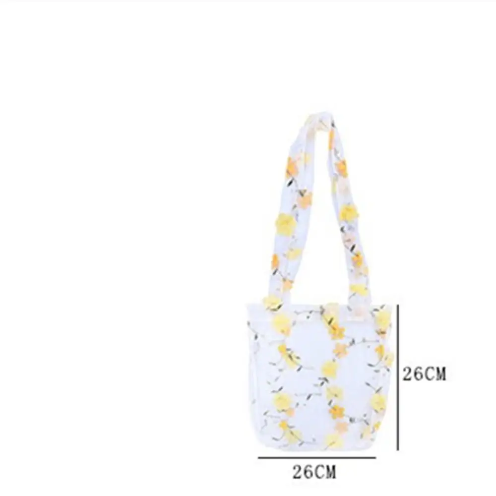

Korea fashion New translucent tulle embroidery flower bag floral fairy small fresh mesh hand bag protection convenient Fruit Bag