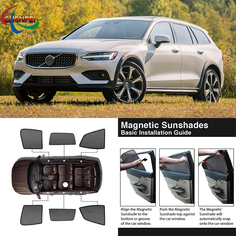 For Volvo V60 Car Full Side Windows Magnetic Sun Shade UV Protection Ray Blocking Mesh Visor Car Decoration Accessories