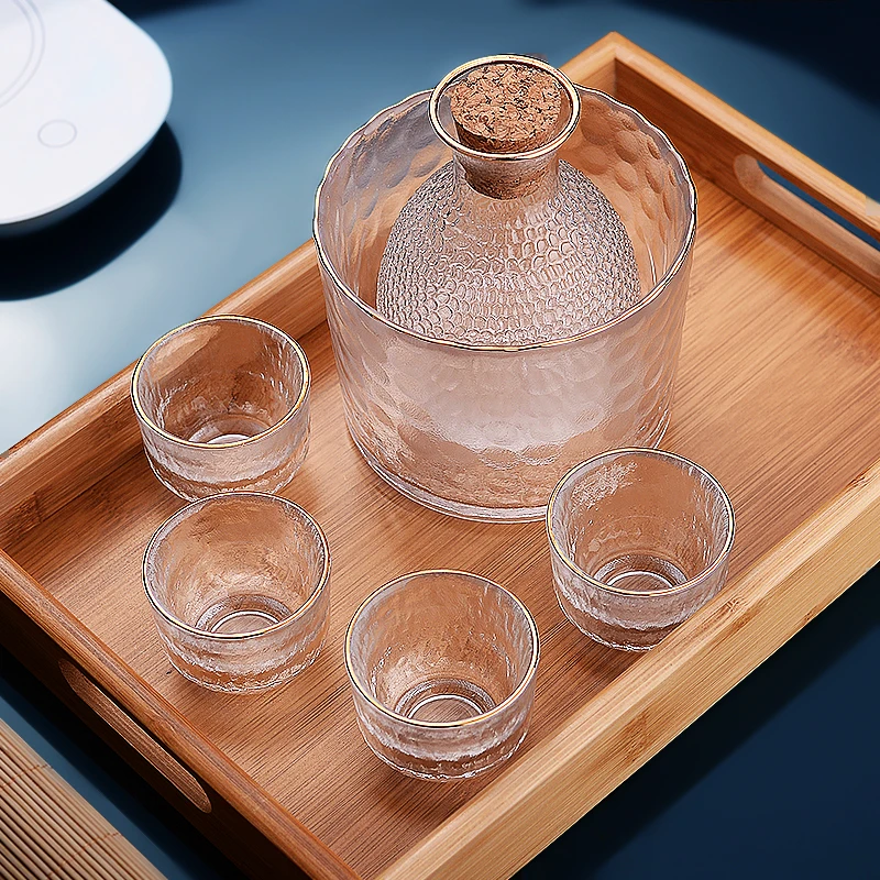 

Tea Wine Pot Set Flagon Ancient Glass Japanese Styel Hot Drinking Game Sake Cup Brandy Conjunto De Copos De Vidro Bar Set JD50JJ